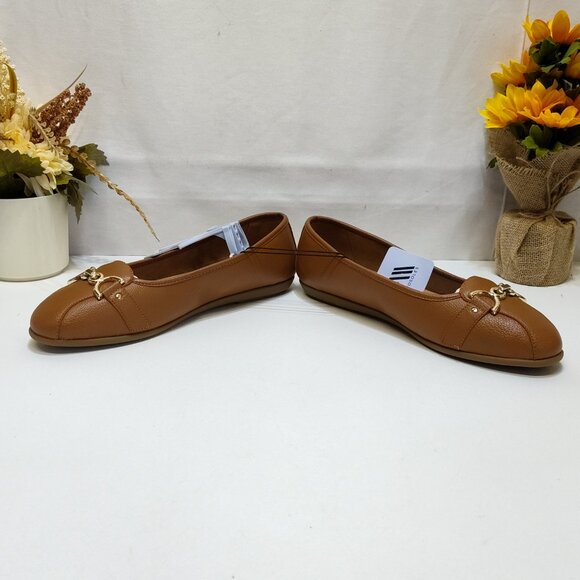 Aerosoles Big Ben Buckle Ballet Flats 11W Cognac Faux Leather Diamond Flex Sole - Picture 2 of 9